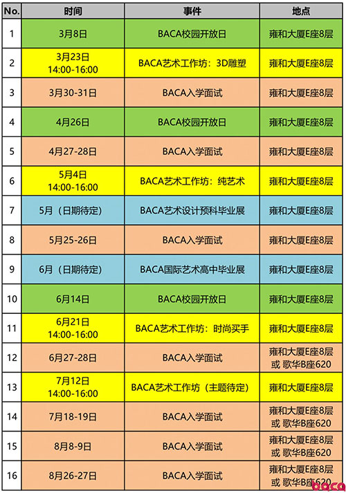 baca國(guó)際藝術(shù)高中2019開放日活動(dòng)時(shí)間安排