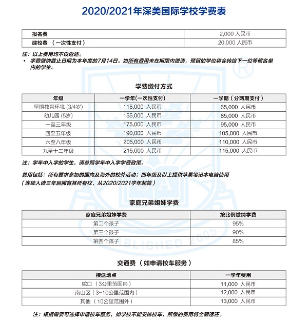 深美國(guó)際學(xué)校2020學(xué)費(fèi)參考