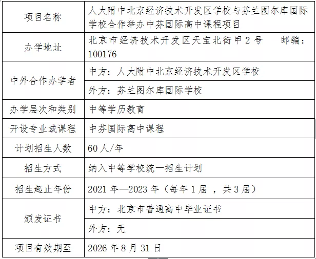 人大附中北京經濟技術開發區學校與芬蘭圖爾庫國際學校合作舉辦中芬國際高中課程項目